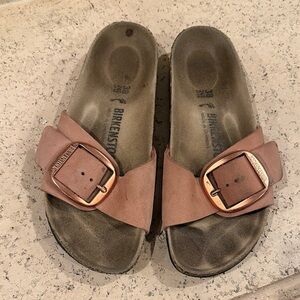 Birkenstock Madrid Slides in Rose Pink with Rose Gold Buckles